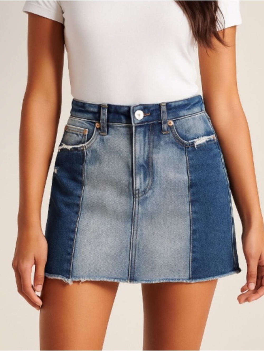 Abercrombie & Fitch Denim Patchwork  Raw Hen Skirt EUC
